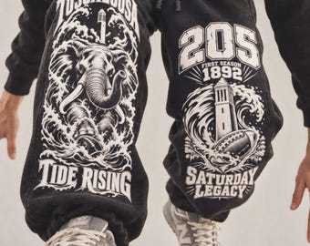 Tuscaloosa Football Sweatpants, 205 Elephant Inspired Joggers, Alabama College Football Graphic Pants, Heavyweight Washed Y2K Streetwear.