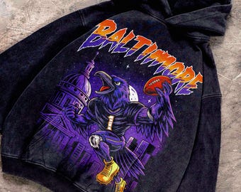 Camiseta vintage de futebol americano de Baltimore com lavagem ácida, moletom com capuz pesado e desgastado, moletom lavado grande, camisa unissex, presente para ele, presente para ela.