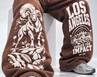 Vintage Los Angeles Football Sweatpants, Griffith Observatory Joggers, Southern California Gridiron Pants, Heavyweight Washed Y2K Streetwear