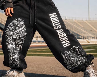 Calça de moletom do Tampa Bay Football, estilo Pirate Heritage, calça vintage de streetwear litorâneo, preta, lavagem pesada, unissex, ideal para presente.