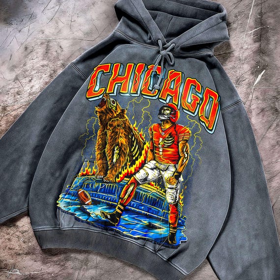 Retro Chicago Football Hoodie, T-shirt, Vintage Oversized Washed Faded Apparel Sweatshirt, Unisex Shirt, Game day Gift for him Gift for her.