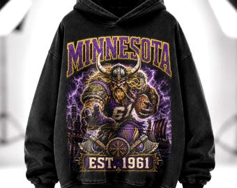 Vintage Minnesota Football Shirt, Norse Warrior Graphic Tee,Streetwear Sweatshirt Hoodie, Americana Style, Oversized Heavyweight Gift.