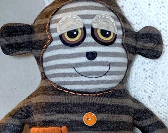 Morgan Monkey, made from striped upcycled wool sweaters