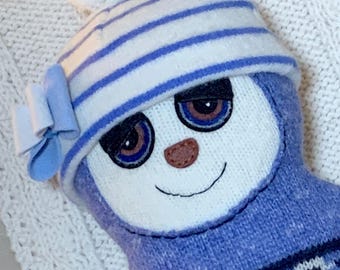 Bellamy Bear wearing Blue Striped Pom-pom Cap with Bow