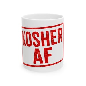 Taza de cerámica Kosher AF / Taza de café divertida, regalo para amantes de la gastronomía, decoración de cocina, taza con humor judío, taza única para beber