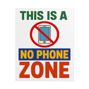 No Phone Zone Classroom Poster - Color Block School Rule Sign (8x10 & 16x20)