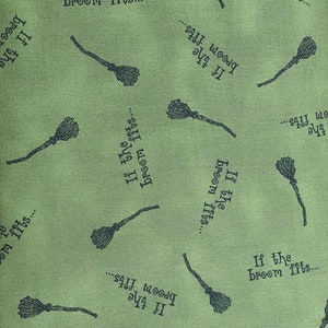 Lisa Liffick Designs Honey and Me Witch If The Broom Fits Moss Green Fabric image 2