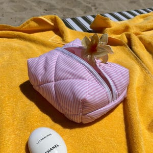Pink Stripe Handmade Quilted Make-Up Beauty Bag | HANDMADE STRIPE COSMETIC Bag
