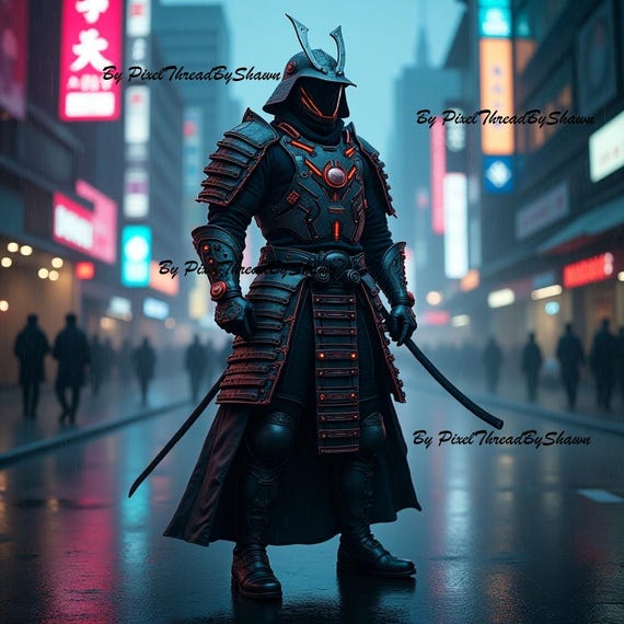 Neon Ronin: Cyberpunk Samurai Design Pack (4 High-detail Tees