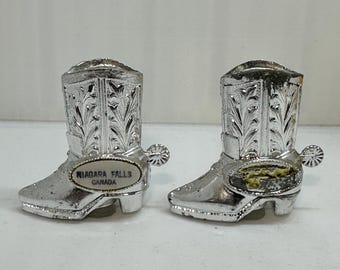Vintage Niagara Falls, Canada Mini Metal Cowboy Boots Souvenir Salt & Pepper Shakers