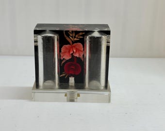 Vintage MCM Lucite Acrylic Colorful Flowers Mini Salt & Pepper Shakers