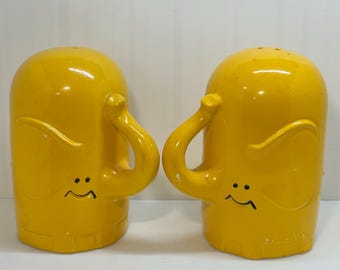 Vintage Large Yellow Elephant Ceramic Salt & Pepper Shakers, Japan