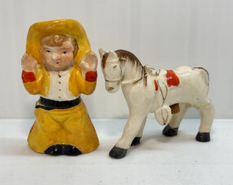 Vintage Cowboy and Horse Ceramic Salt & Pepper Shakers, Japan
