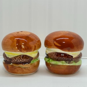 Vintage Cheeseburger Hamburger Ceramic Salt & Pepper Shakers