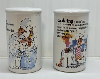 Vintage Beard and McKie Enesco Cooking Recipe Ceramic Salt & Pepper Shakers