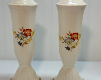 Vintage Tall Floral Design Ceramic Salt & Pepper Shakers, Japan