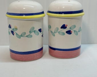 Vintage Caleca Pink Garland Hand Painted Ceramic Salt & Pepper Shakers, Italy