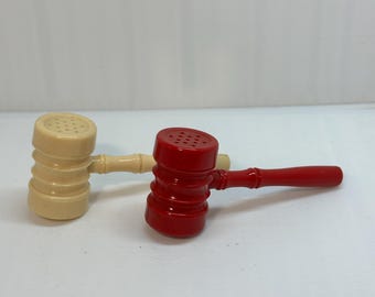Vintage Red / White Plastic Judge Gavel Salt & Pepper Shakers