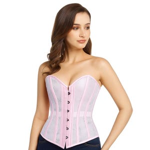 Heavy Duty Waist Training Over Bust Fashion corset Longline Mesh Corset Top Double Steel Bond Pink corset Lingerie Corsets
