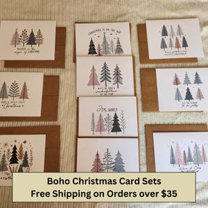 Boho Christmas - Set of 6 Handmade Christmas Cards with Kraft Envelopes