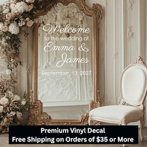 Custom Wedding Welcome Mirror Decal: Personalized Vinyl Names & Date