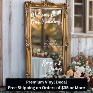 Custom Wedding Mirror Decal – Personalized Welcome Sign for Full Length Mirror – Reception Sticker – Transfer Vinyl