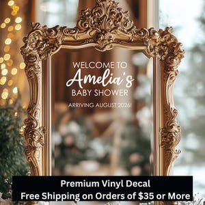 Custom Baby Shower Welcome Sign Decal – Personalized Mirror or Board Vinyl Sticker – Elegant Event Decor – Premium Peel & Stick