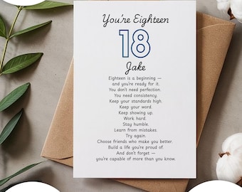 18th Birthday Card for Him, Blue Milestone Greeting Card, Blank Inside