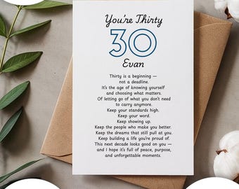 30th Birthday Card for Him, Inspirational Milestone Card, Keepsake 30