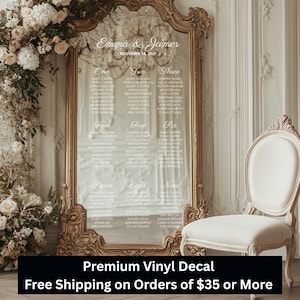 Custom Mirror Seating Chart Decal: Personalized Wedding Sign