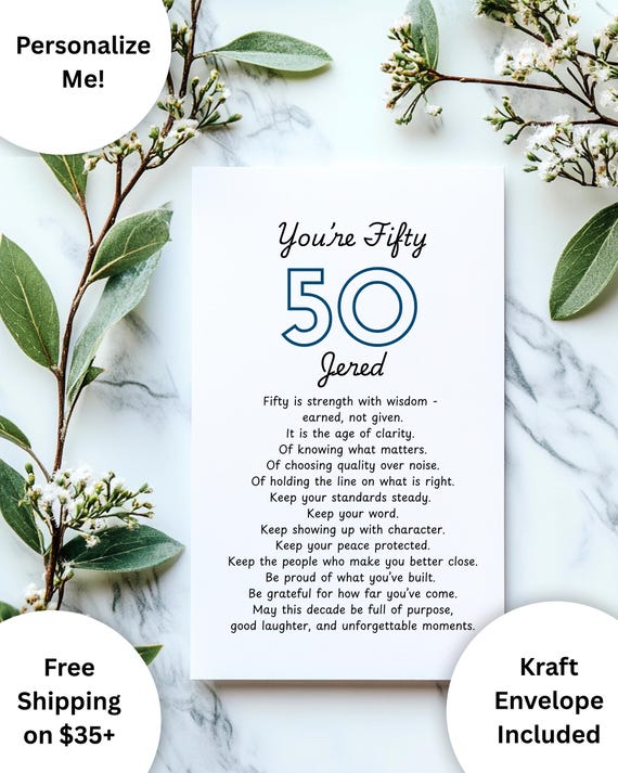 50th Birthday Card for Him, Meaningful Milestone Keepsake, Minimalist 5x7