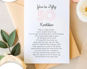 50th Birthday Card for Her, Meaningful Milestone Keepsake, Minimalist 5x7