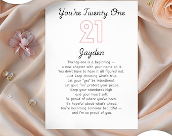 21st Birthday Card for Her, Personalized Keepsake, Minimalist 5x7, Blank Inside