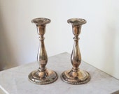 Pair silver candlestick holders ~ silver candle holders ~ ornate candle holder ~ Corona silver plate ~ mixed metal ~ Art Nouveau Victorian