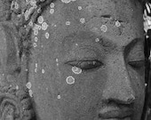 Balinese Buddha photography ~ black and white photo ~ zen wall art ~ stone Buddha ~ natural patina ~ moss lichen ~ Asian decor ~ Buddhist