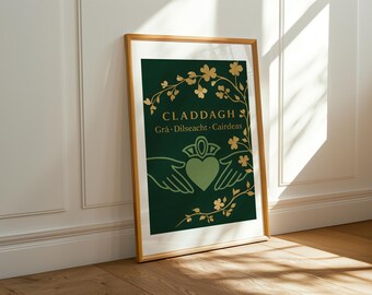 Emerald & Gold Claddagh Art Print – Irish Home Decor (Digital Download)
