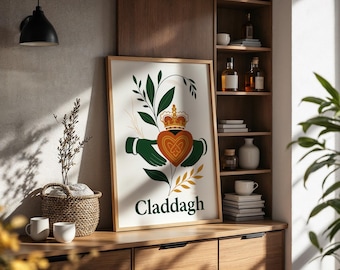 Green and Gold Claddagh Print: Irish Love, Loyalty, Friendship (Digital Download)