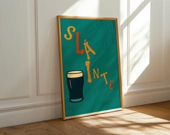 Irish Colourful Minimalist Sláinte Pint Poster – Digital Download  | Guinness-Inspired Wall Art |