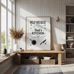 Dad&#39;s Kitchen Print: Funny Black and White Illustration (Digital Download
