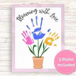 Arte con huellas de flores, regalo para ella, carta de amor imprimible, regalo para la familia de los niños, regalo DIY, manualidades para niños