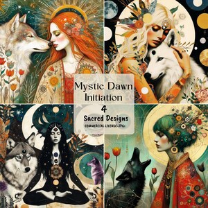 Mystic Dawn-initiatie | Divine Feminine & Wolf Spirit Animal ~ Earthen Series | Soft Spirit-kunstkit | Gemengde techniek | Digitale download