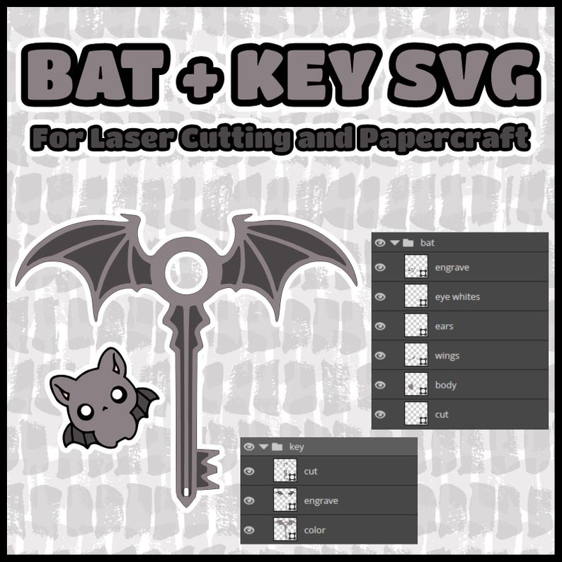 Bat and Key SVG Vector File for Laser Cutting, Papercraft, Cricut ...