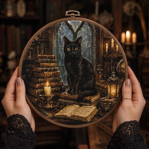 Korsstygnsmönster för Black Cat Books, broderidiagram för Gothic Library (PDF-nedladdning)