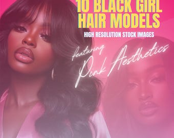 10 Black Girl Hair Model Stock Photos | Pink Silk Aesthetic | Textured Hair | AI Stock Bundle | Digital Download for Creatives