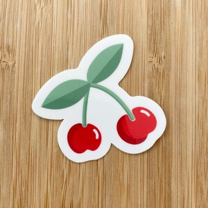Cherry Sticker, Two Cherries on a Stem with Leaf, Cute Fruit Vinyl Sticker, Retro-Inspired Sticker, Sweet Aesthetic for Water Bottles