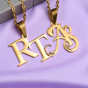 Collar con doble inicial, colgante de dos letras, placa de nombre personalizada, collar con alfabeto, regalo para ella y él.