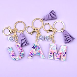 Chaveiro com letras – Pingente de coração em epóxi de cristal com borla, pingente com iniciais em inglês de A a Z, acessório fofo para bolsa, presente para mulheres e meninas