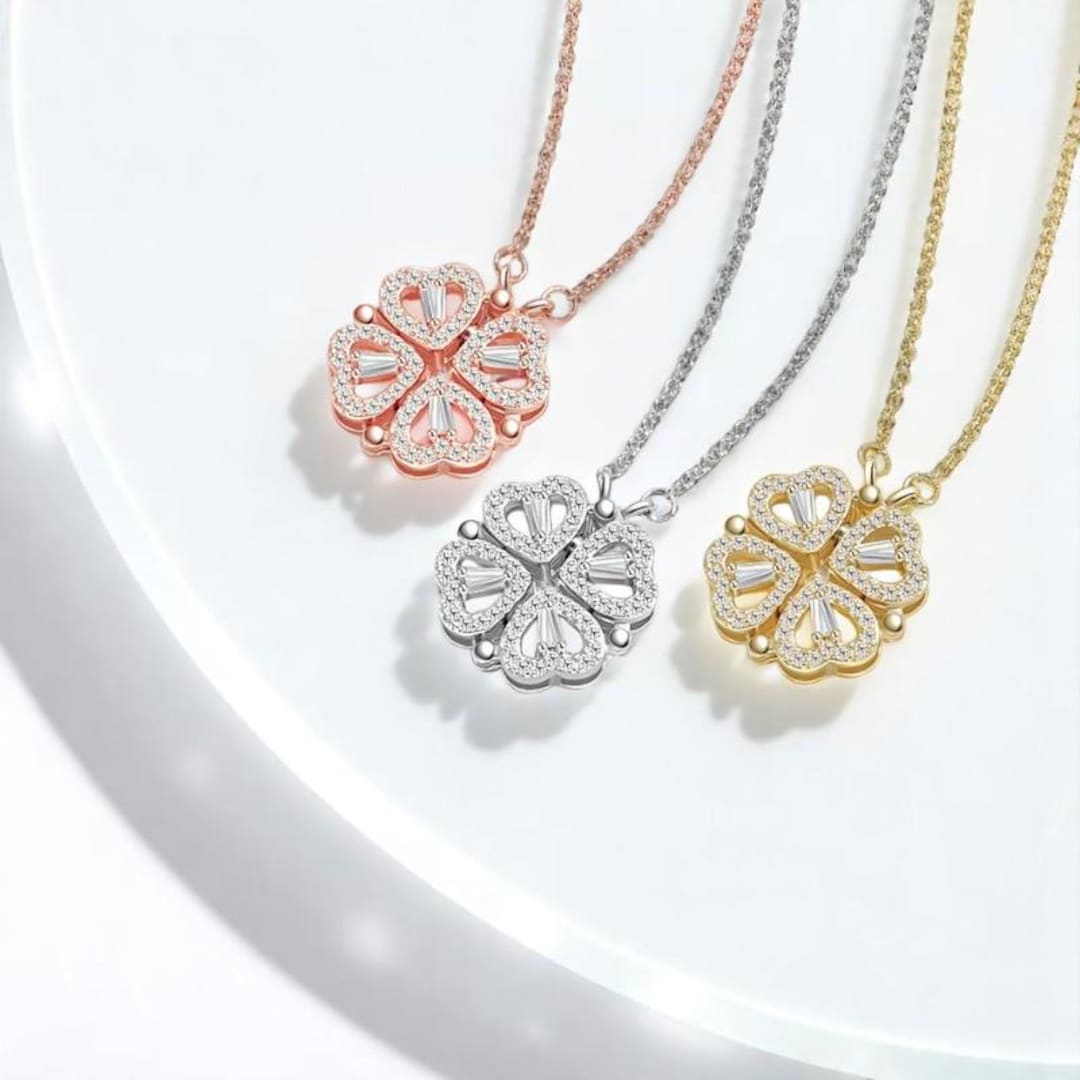 Lucky Clover Heart Necklace: Magnetic Stainless Steel