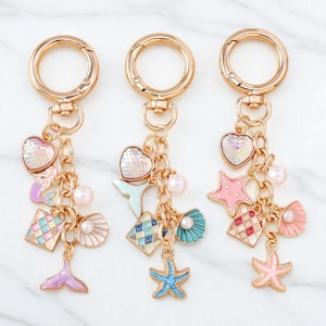Mermaid Charm Keychain: Shell, Starfish, Pearl - Beachy Bag Pendant