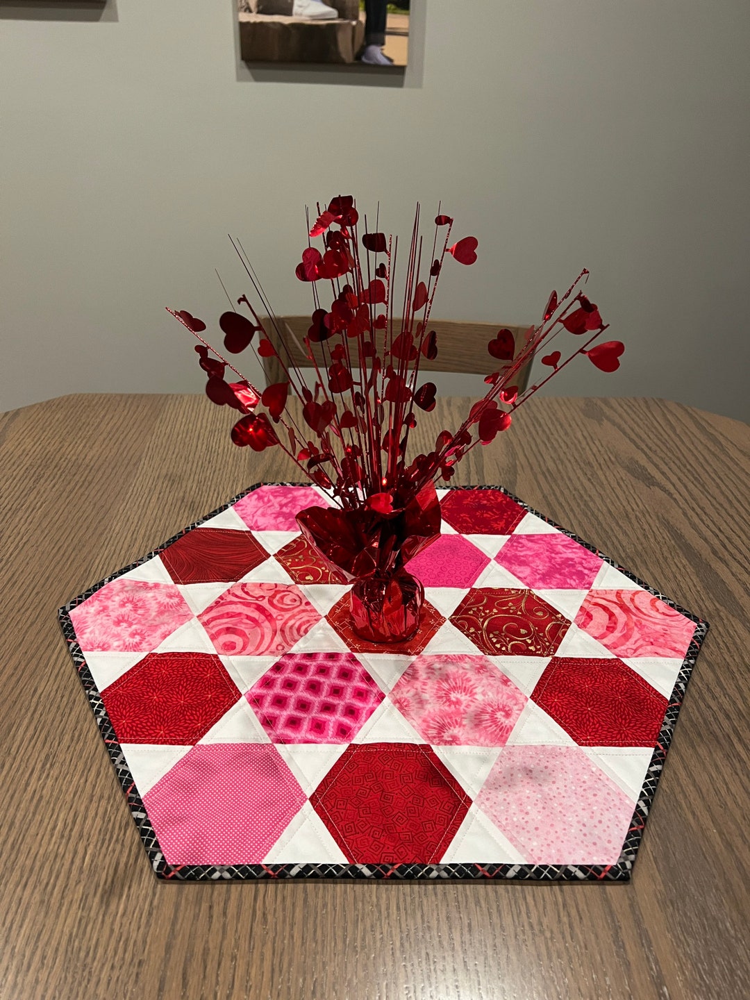 Valentines Quilted Hexagon Table Topper Etsy